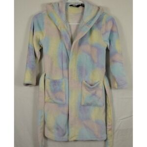 Lands' End Kids Fleece Hooded Size 6/ XS Bathrobe Tie Waist Soft Fuzzy Robe